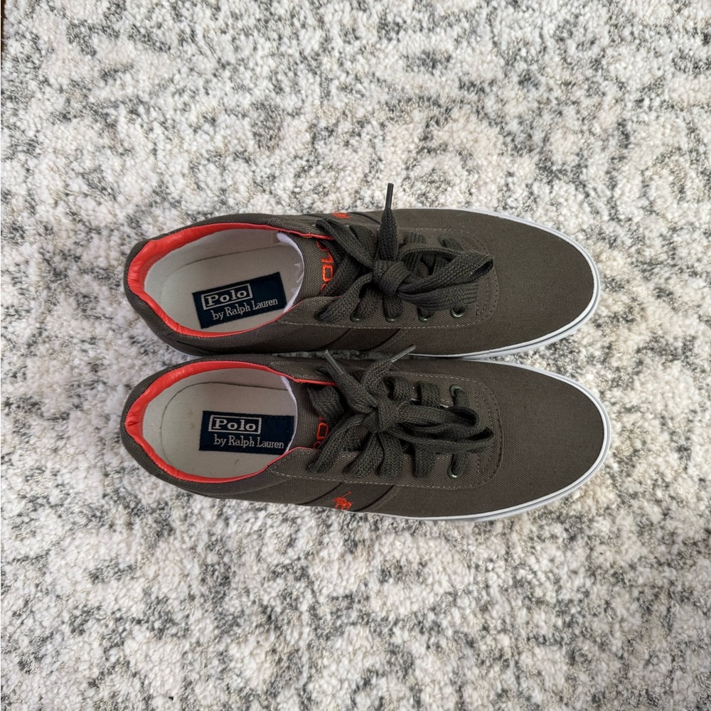 Polo by Ralph Lauren Men's deep Olive and Orange assents Sneakers - Picture 3 of 6